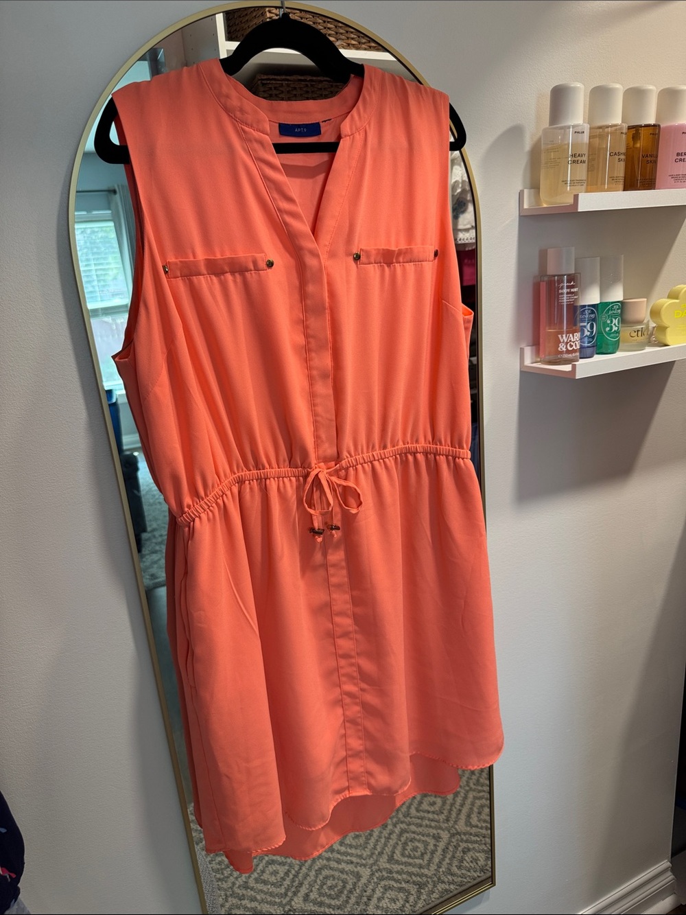 Women’s Coral Sleeveless Drawstring Dress with Pockets 2XL